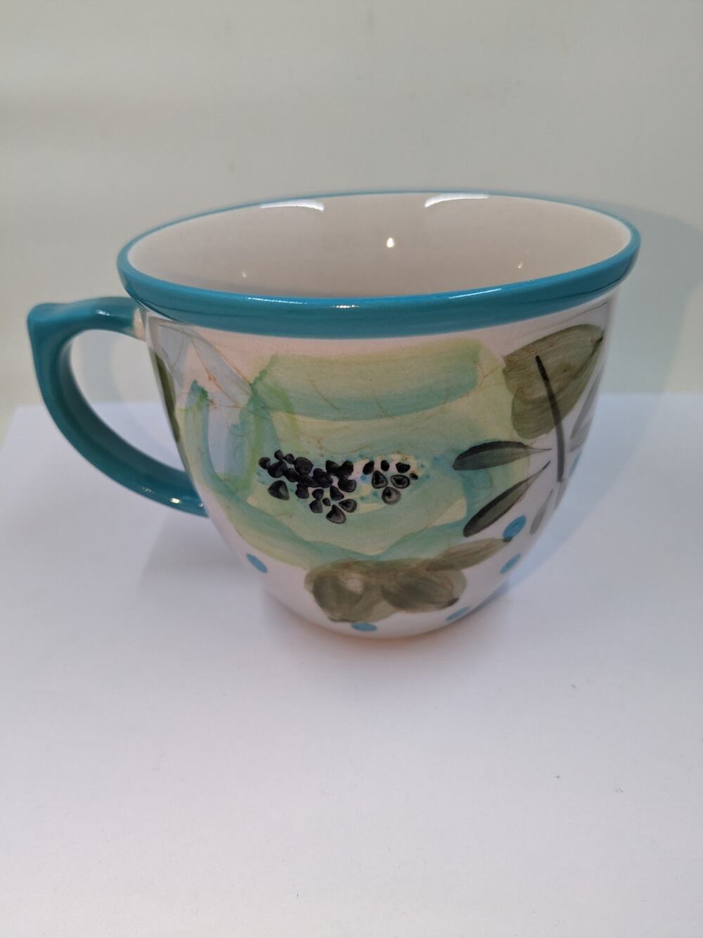 Pioneer Woman Bloom floral polka dot blue handle rim ceramic coffee mug cup